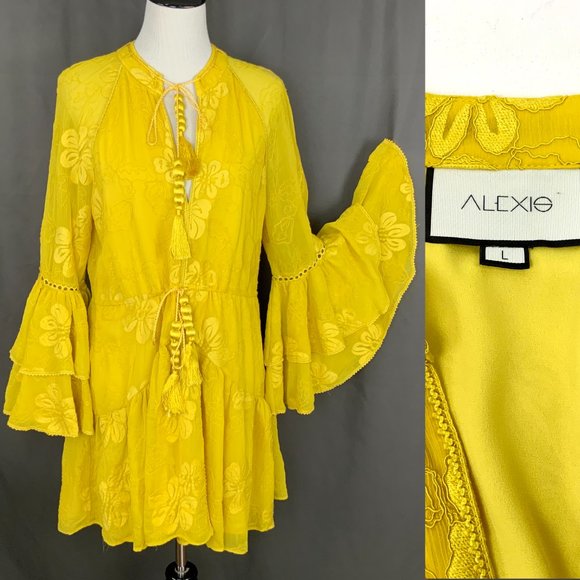 Alexis Dresses & Skirts - New Alexis Floriane Boho Lace Ruffle Dress In Yellow Sz L